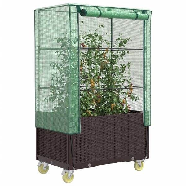 vidaXL Jardini&egrave;re sur&eacute;lev&eacute;e avec housse et roues aspect rotin