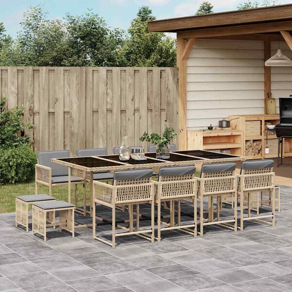 vidaXL Ensemble &agrave; manger de jardin coussins 13 pcs m&eacute;lange beige rotin