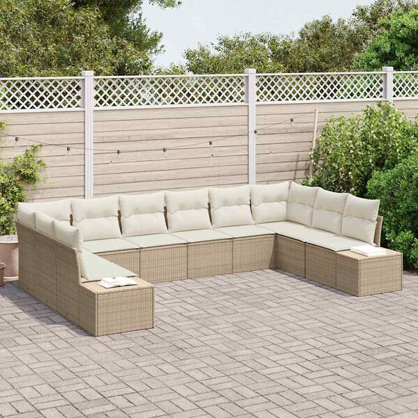 vidaXL Ensemble de canap&eacute; de jardin 10 pcs Beige et cr&egrave;me Polyrotin