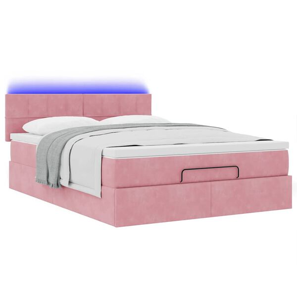 vidaXL Cadre de lit ottoman avec matelas rose 140x190 cm velours