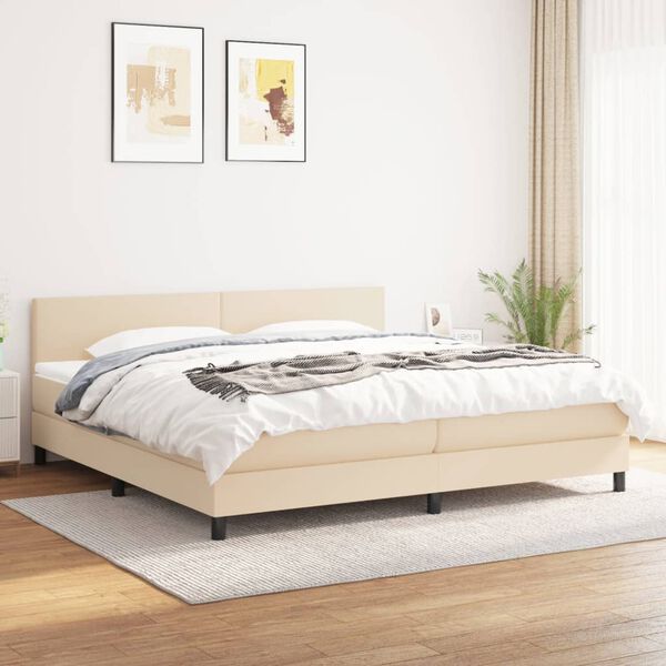 vidaXL Sommier &agrave; lattes de lit avec matelas Cr&egrave;me 200x200 cm Tissu