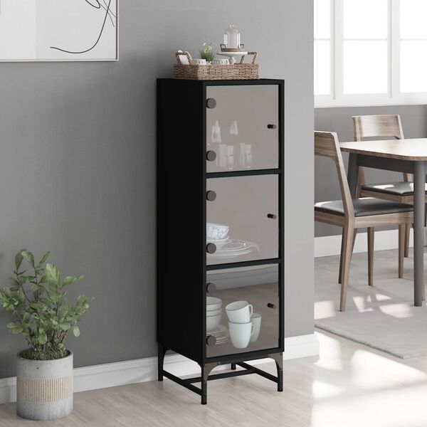 vidaXL Buffet avec portes en verre noir 35x37x120 cm