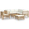 vidaXL Salon de jardin 8 pcs avec coussins blanc cr&egrave;me bambou