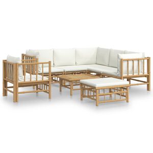 vidaXL Salon de jardin 8 pcs avec coussins blanc cr&egrave;me bambou