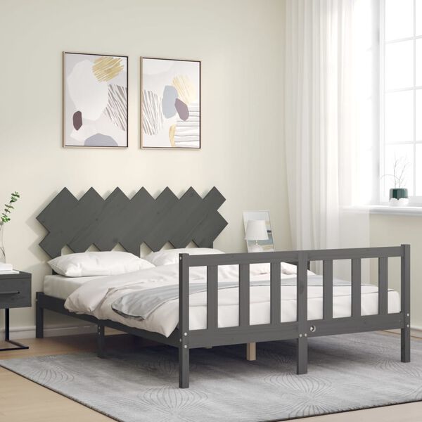 vidaXL Cadre de lit sans matelas gris bois de pin massif