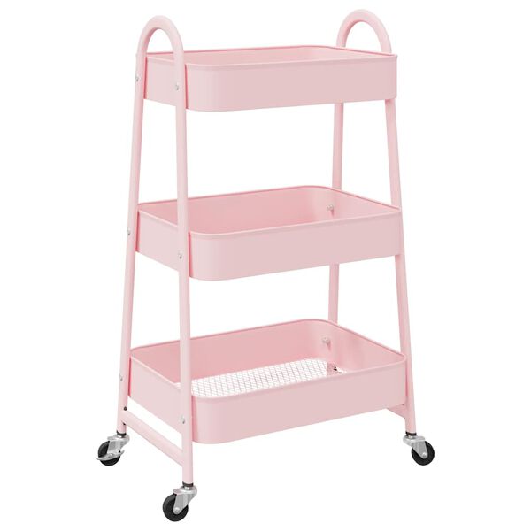 vidaXL Chariot de rangement &agrave; 3 niveaux Rose 42 x 41,5 x 77 cm Acier