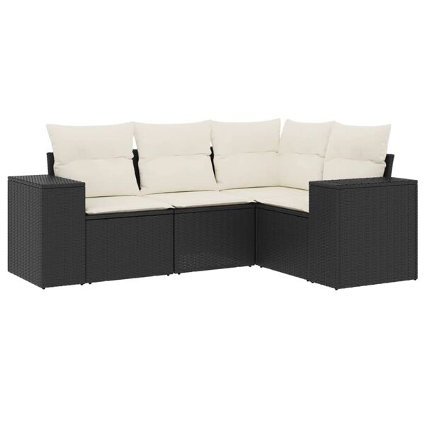 vidaXL Salon de jardin 4 pcs avec coussins noir r&eacute;sine tress&eacute;e