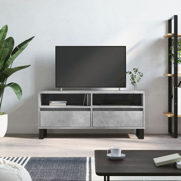 vidaXL Meuble TV gris béton 100x34,5x44,5 cm bois d'ingénierie