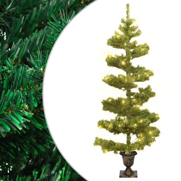 vidaXL Arbre de No&euml;l h&eacute;lico&iuml;dal pr&eacute;-&eacute;clair&eacute; avec pot vert 120 cm PVC