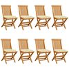 vidaXL Chaises de jardin et coussins blanc crème lot de 8 Teck massif