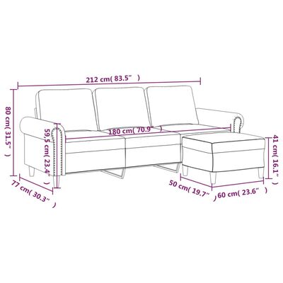 vidaXL Canapé à 3 places avec repose-pieds Vert foncé 180 cm Velours