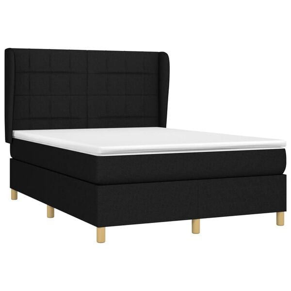 vidaXL Sommier &agrave; lattes de lit avec matelas Noir 140x190 cm Tissu