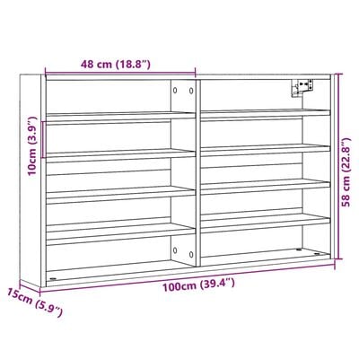 vidaXL Armoire à vitrine blanc 100x15x58 cm bois d'ingénierie