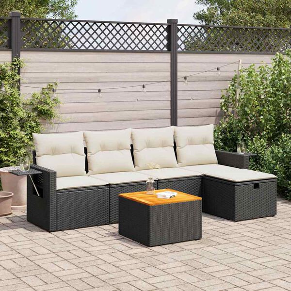 vidaXL Salon de jardin 6 pcs avec coussins noir r&eacute;sine tress&eacute;e