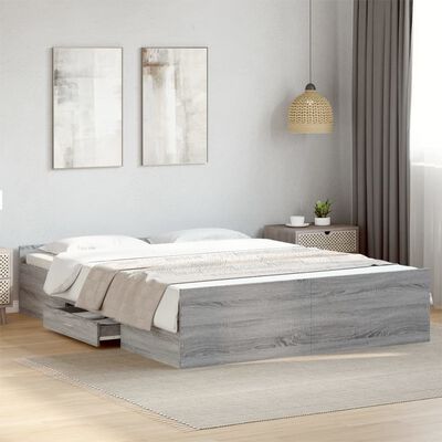 vidaXL Cadre de lit à tiroirs sonoma gris 150x200 cm bois d'ingénierie