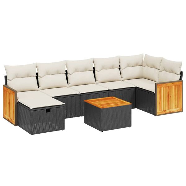 vidaXL Salon de jardin 8 pcs avec coussins noir r&eacute;sine tress&eacute;e