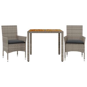 vidaXL Ensemble &agrave; manger de jardin et coussins 3 pcs gris rotin acacia