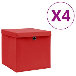 vidaXL Bo&icirc;tes de rangement avec couvercles 4 pcs 28x28x28 cm Rouge