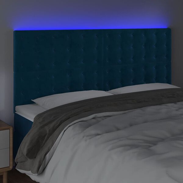 vidaXL T&ecirc;te de lit &agrave; LED Bleu fonc&eacute; 160x5x118/128 cm Velours
