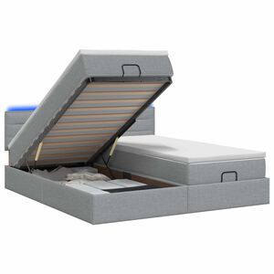 vidaXL Lit coffre avec matelas et LED Gris clair 160 x 200 cm Tissu