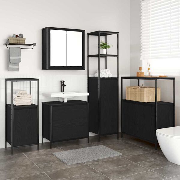 vidaXL Ensemble de mobilier de salle de bain avec &eacute;tag&egrave;re 5 pcs Noir