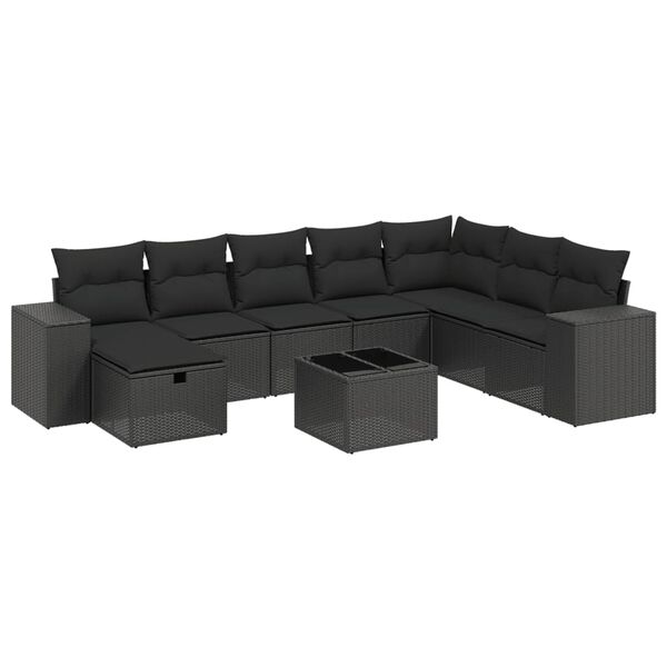 vidaXL Salon de jardin 8 pcs avec coussins noir r&eacute;sine tress&eacute;e
