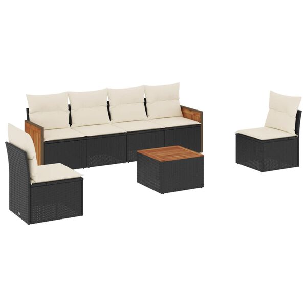 vidaXL Salon de jardin 7 pcs avec coussins noir r&eacute;sine tress&eacute;e