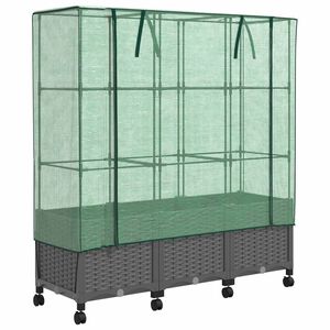 vidaXL Jardini&egrave;re de jardin avec couverture de serre et roues 3 pc PP
