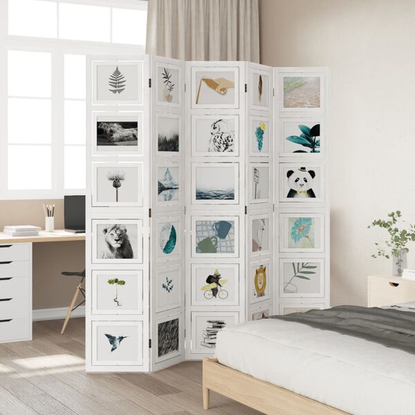 vidaXL Cloison de s&eacute;paration 5 panneaux blanc bois de paulownia massif