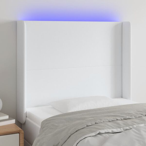 vidaXL T&ecirc;te de lit &agrave; LED Blanc 103x16x118/128 cm Similicuir