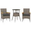 vidaXL Ensemble &agrave; manger de jardin et coussins 3 pcs gris rotin verre