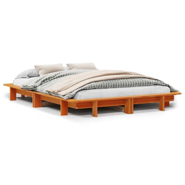 vidaXL Cadre de lit sans matelas cire marron 135x190cm bois pin massif