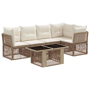 vidaXL Ensemble de canap&eacute; de jardin 6 pc Beige polyrotin