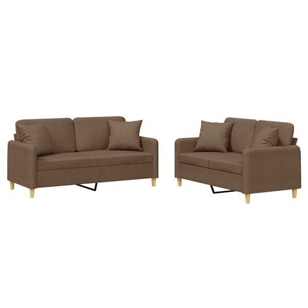vidaXL Ensemble de canap&eacute;s 2 pcs avec coussins marron tissu