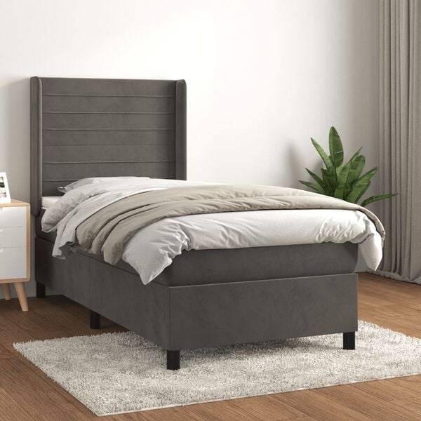 vidaXL Sommier &agrave; lattes de lit avec matelas Gris fonc&eacute; 100x200 cm