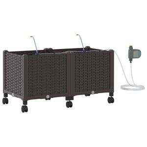vidaXL Porte-plante de jardin avec irrigation et roues 2 pc Marron PP