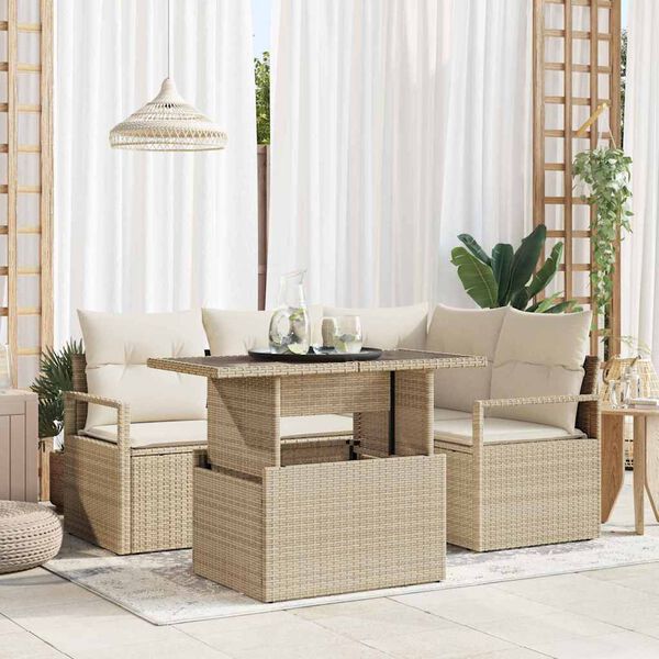 vidaXL Ensemble de canap&eacute; de jardin 5 pcs Beige Poly rotin