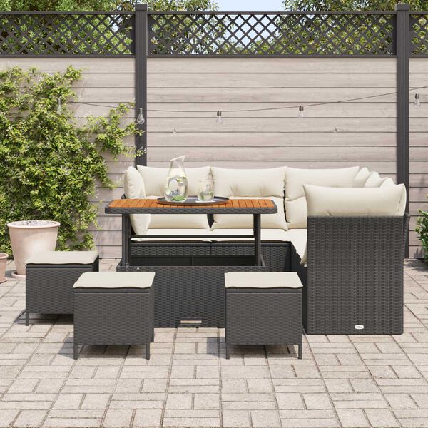 vidaXL Ensemble de canap&eacute; de jardin 9 pcs Noir polyrotin
