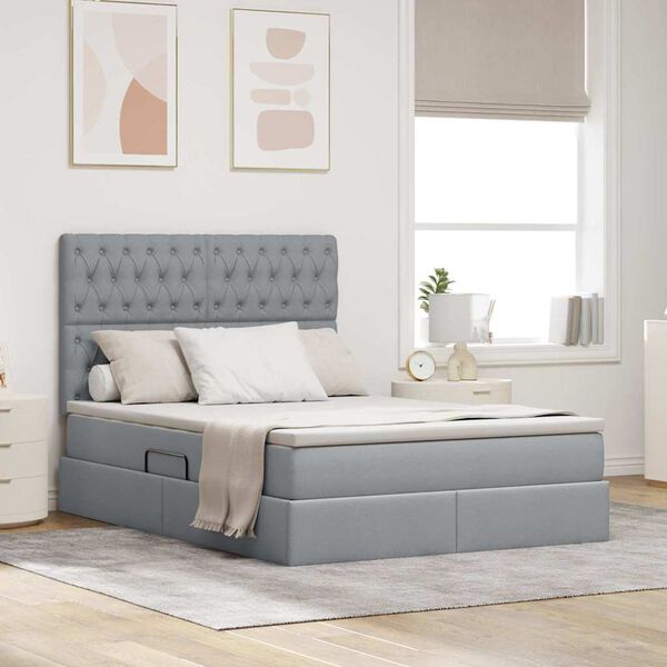 vidaXL Lit avec rangement et matelas Gris clair 140 x 190 cm Polyester