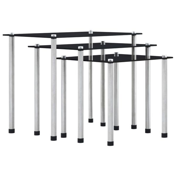 vidaXL Tables gigognes 3 pcs Noir Verre tremp&eacute;