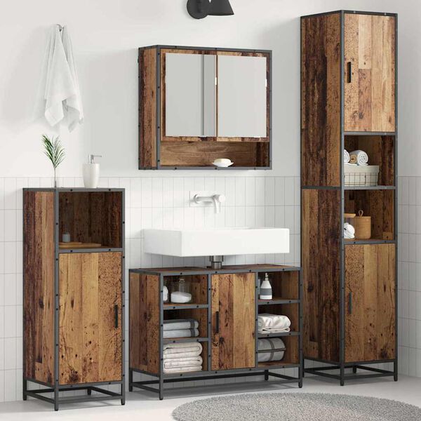 vidaXL Ensemble de mobilier de salle de bain 3 pcs Bois Ancien