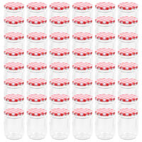 vidaXL 48 pcs Pots à confiture Couvercle blanc et rouge Verre 230 ml