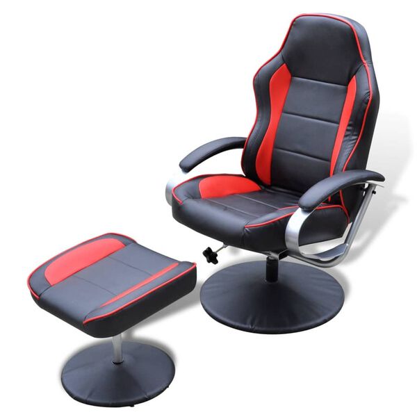 vidaXL Fauteuil avec repose-pied Noir/Rouge Similicuir