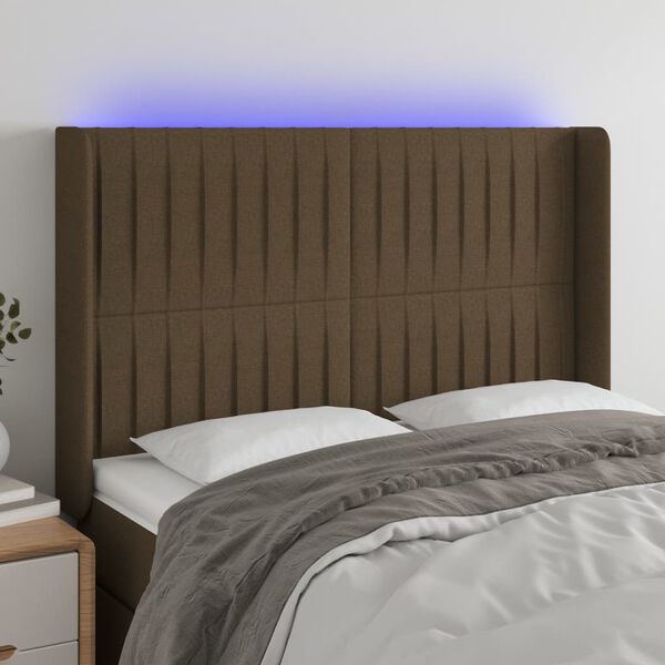 vidaXL T&ecirc;te de lit &agrave; LED Marron fonc&eacute; 147x16x118/128 cm Tissu