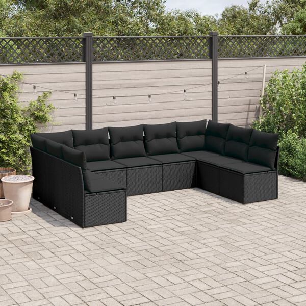vidaXL Salon de jardin 9 pcs avec coussins noir r&eacute;sine tress&eacute;e