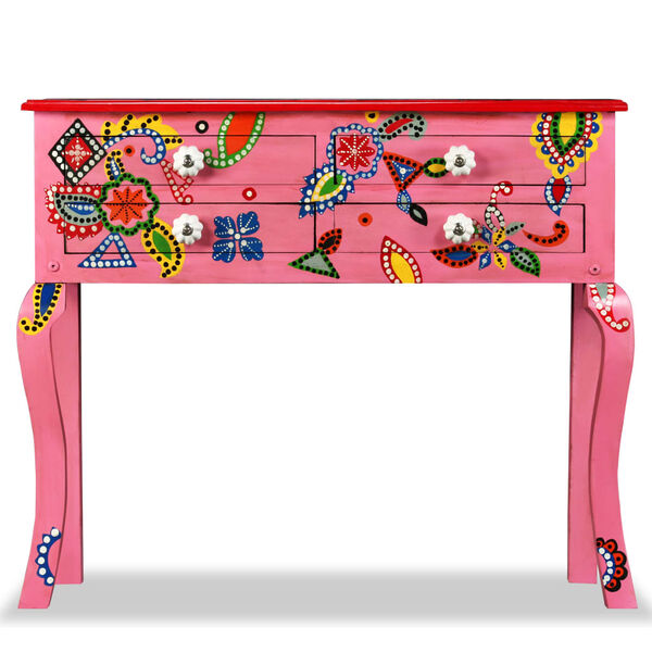 vidaXL Table console Bois de manguier massif Rose Peint &agrave; la main