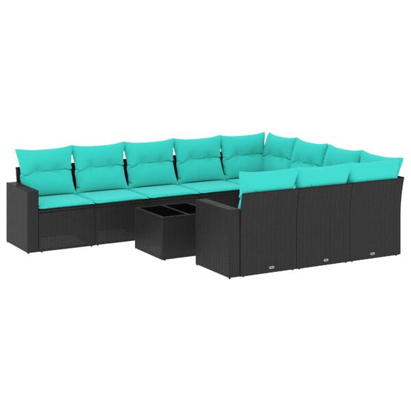 vidaXL Salon de jardin 11 pcs avec coussins noir r&eacute;sine tress&eacute;e