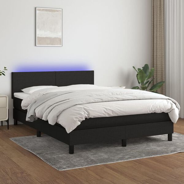 vidaXL Sommier &agrave; lattes de lit avec matelas LED Noir 140x190 cm Tissu