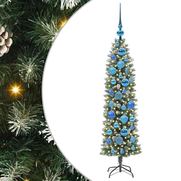 vidaXL Arbre de Noël artificiel slim avec 150 LED Vert et blanc 120 cm