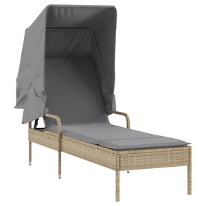 vidaXL Chaise longue avec auvent beige r&eacute;sine tress&eacute;e